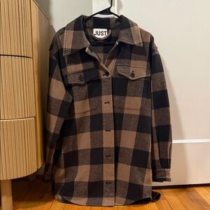 JUST Plaid Shirt Jacket in Black and Brown